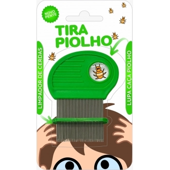 PENTE DE AÇO PIOLHO VERDE C/ LUPA E LIMPA CERDAS