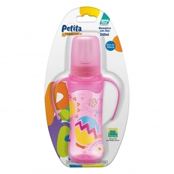 MAMADEIRA CINT C/ ALÇA COLOR ROSA 240ML BICO SILICONE