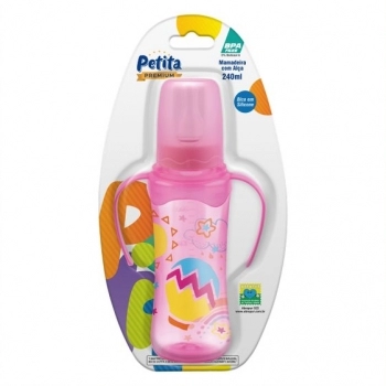 MAMADEIRA CINT C/ ALÇA COLOR ROSA 240ML BICO SILICONE