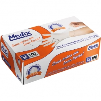 LUVA DE LATEX P/PROCEDIMENTO C/PÓ M C/100 MEDIX