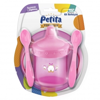 KIT REFEIÇÃO C/CANECA C/ALÇA FILHOTES ROSA PETITA