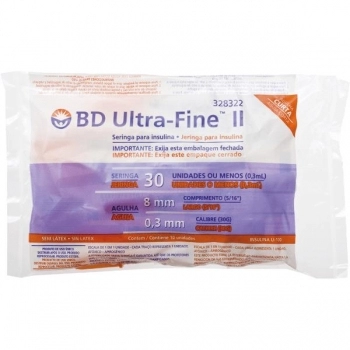 SERINGA INSULINA UF 0,3ML AG.8X0,3MM PCT C/10 BD