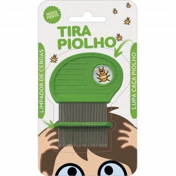 PENTE DE AÇO PIOLHO VERDE C/ LUPA E LIMPA CERDAS