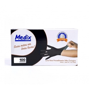 LUVA NITRILICA S/PO PRETA G C/100 MEDIX