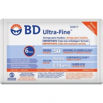 SERINGA INSULINA UF 0,5ML AG.6X0,25MM PCT C/10 BD