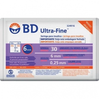 SERINGA INSULINA UF 1ML AG.6X0,25MM PCT C/10 BD