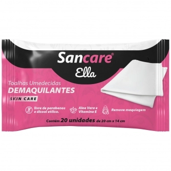 TOALHAS UMEDECIDAS DEMAQUILANTES SANCARE ELLA C/20 UNIDADES